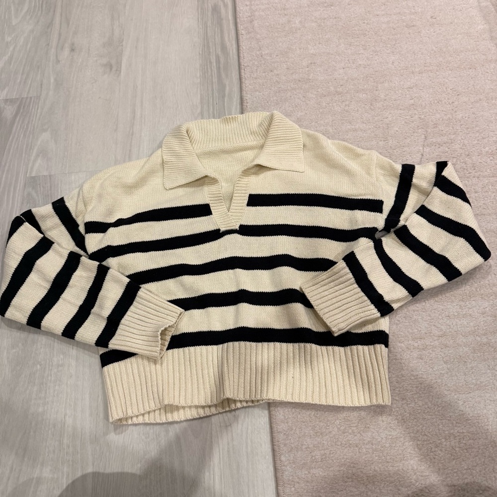 Cider Stripe Collar Knit Polo Top‎